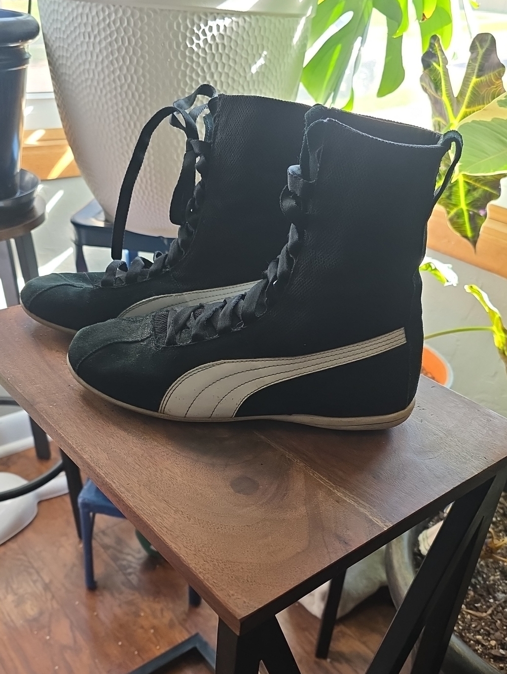RARE Puma Eskiva Black High-Top Sneakers with White Side Stripe